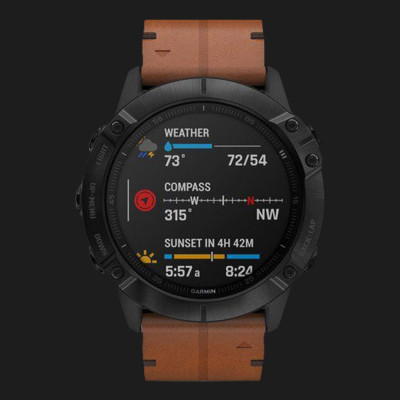 Смарт-годинник Garmin Fenix 6X (Black DLC/Chestnut Leather Band) (010-02157-14)
