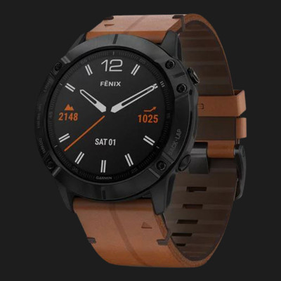 Смарт-годинник Garmin Fenix 6X (Black DLC/Chestnut Leather Band) (010-02157-14)