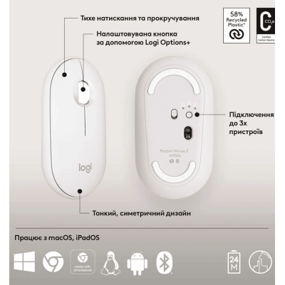 Миша Logitech Pebble Mouse 2 M350s (Tonal White BT) (910-007013)